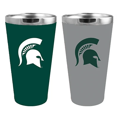 Lot de 2 couleurs de l'équipe Michigan State Spartans 16 oz. Ensemble de verres à pinte