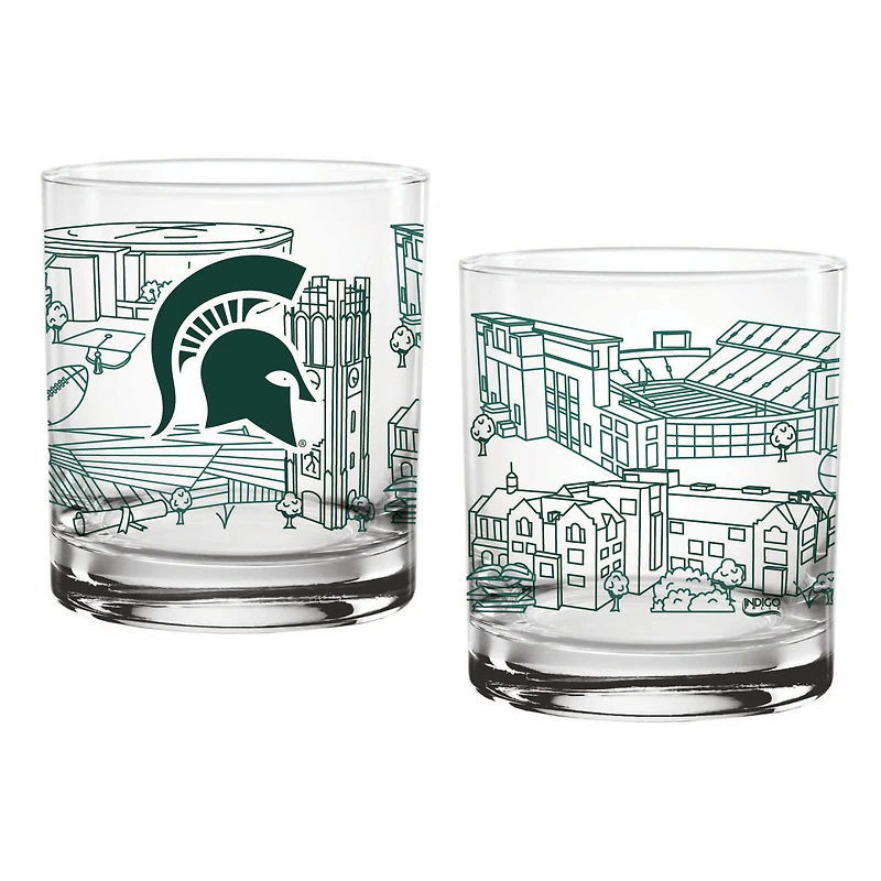 Pack de deux Spartans de l'État du Michigan 14oz. Verre d’art de ligne de campus
