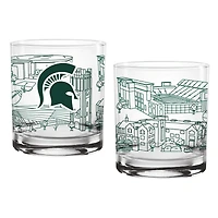 Pack de deux Spartans de l'État du Michigan 14oz. Verre d’art de ligne de campus