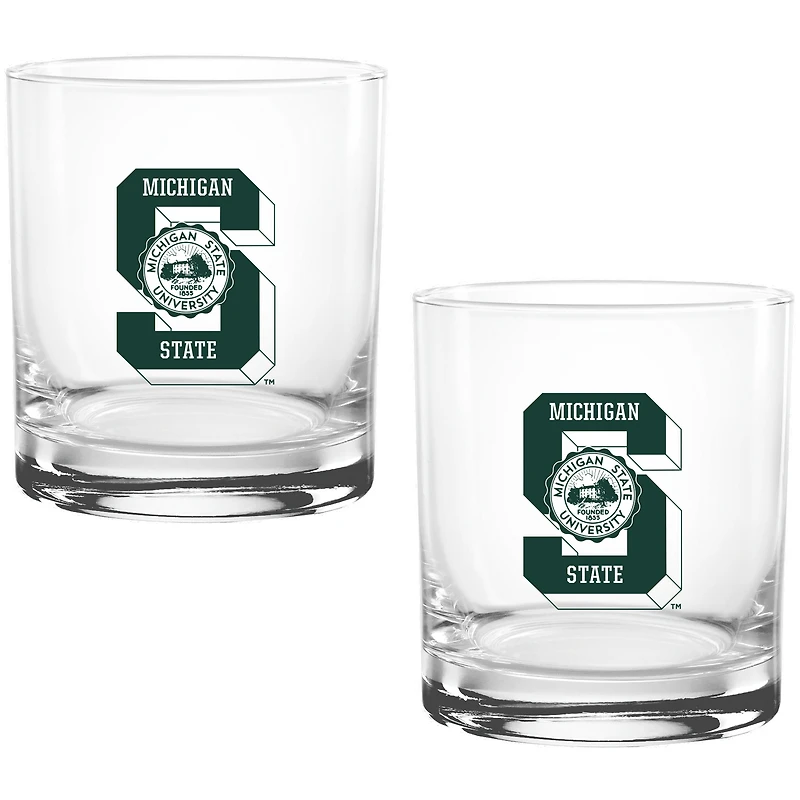 Lot de deux verres à whisky Vault Sketch Rocks de 410 ml des Spartans de l'État du Michigan