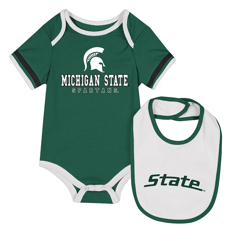 Ensemble body et bavoir vert Colosseum Michigan State Spartans pour nouveau-né bébé