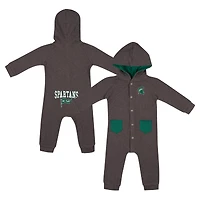 Newborn & Infant Colosseum Charcoal Michigan State Spartans Zando-Zan Waffle Full-Snap Hooded Romper