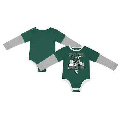 Body à manches longues Next Stop pour nouveau-né et bébé Colosseum Green Michigan State Spartans