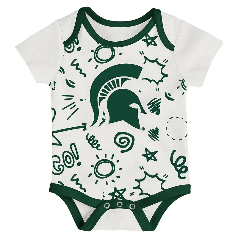 Ensemble de body trois pièces pour nouveau-né et nourrisson Outerstuff Michigan State Spartans All Day Play