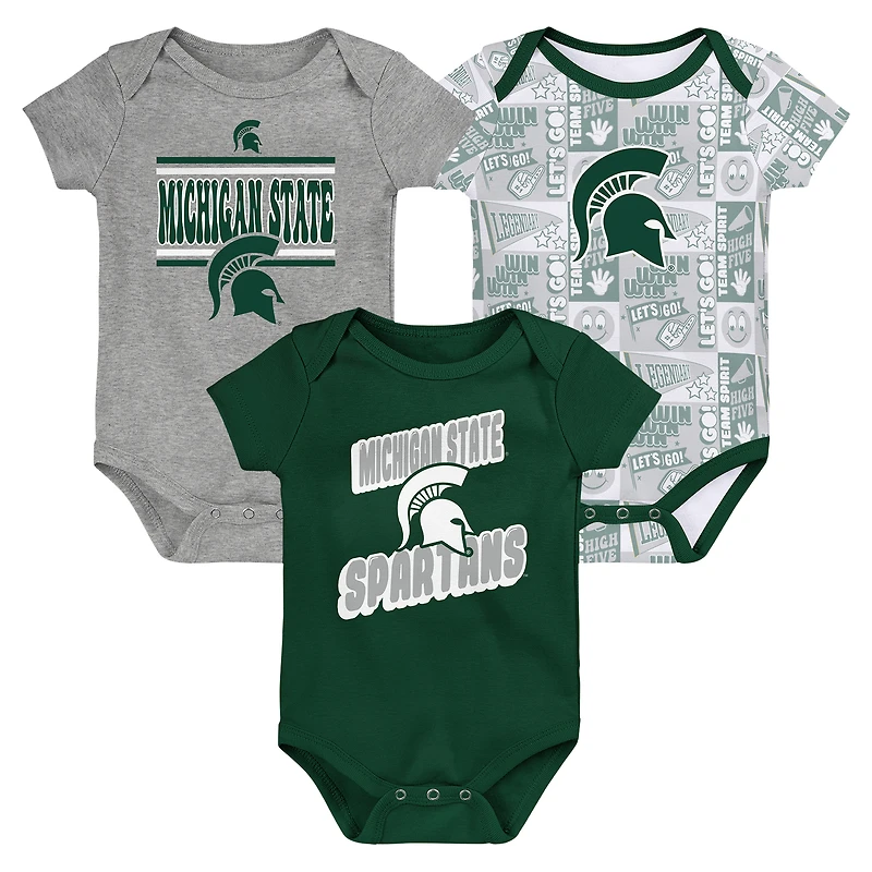 Lot de 3 bodies pour nouveau-né vert Michigan State Spartans Sunday Comics