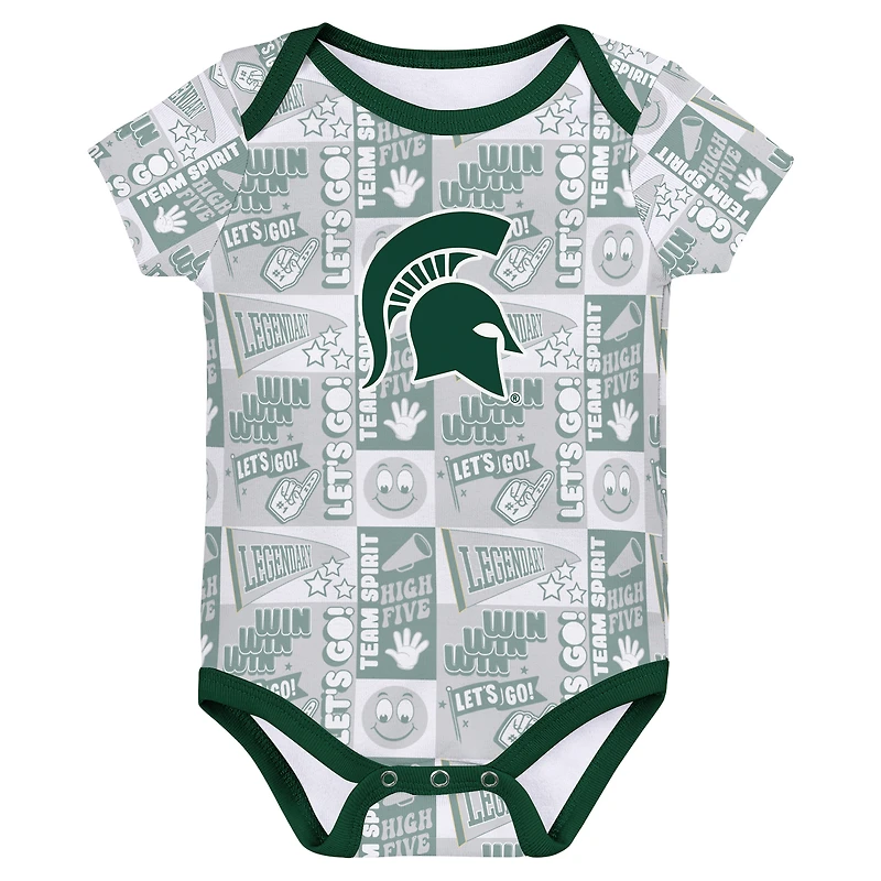Lot de 3 bodies pour nouveau-né vert Michigan State Spartans Sunday Comics