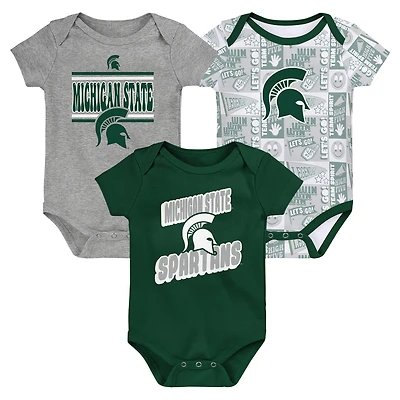 Lot de 3 bodies pour nouveau-né vert Michigan State Spartans Sunday Comics