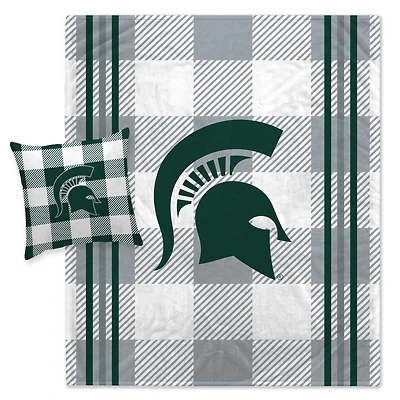 Ensemble combiné couverture et oreiller à carreaux gris Pegasus Michigan State Spartans