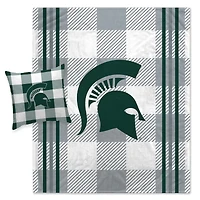 Ensemble combiné couverture et oreiller à carreaux gris Pegasus Michigan State Spartans