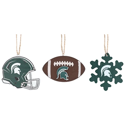 The Memory Company Michigan State Spartans Lot de trois casques, ballon de football et décoration en forme de flocon de neige