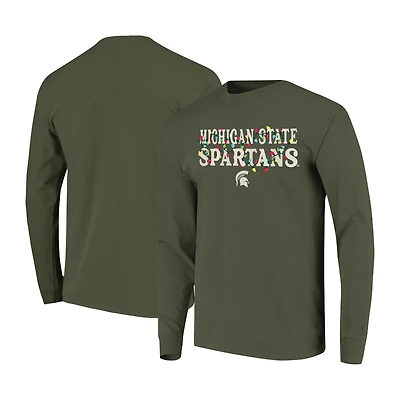 T-shirt unisexe à manches longues Image One Olive Michigan State Spartans String Lights Comfort Color