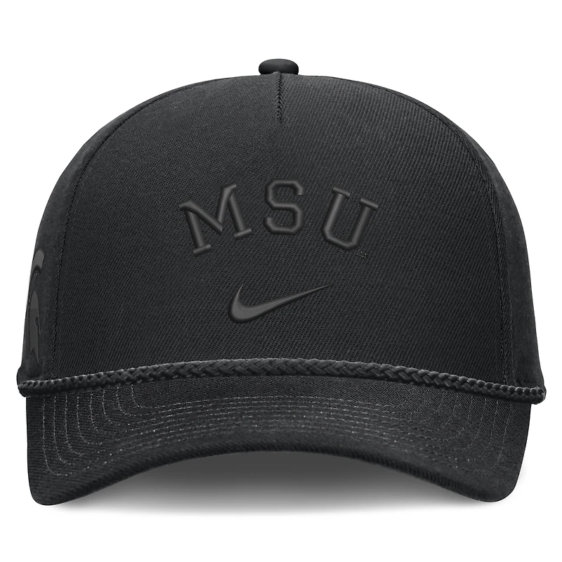 Casquette unisexe Nike noire Michigan State Spartans Campus Prep à taille ajustable et cordon de serrage ton sur ton - 5 panneaux