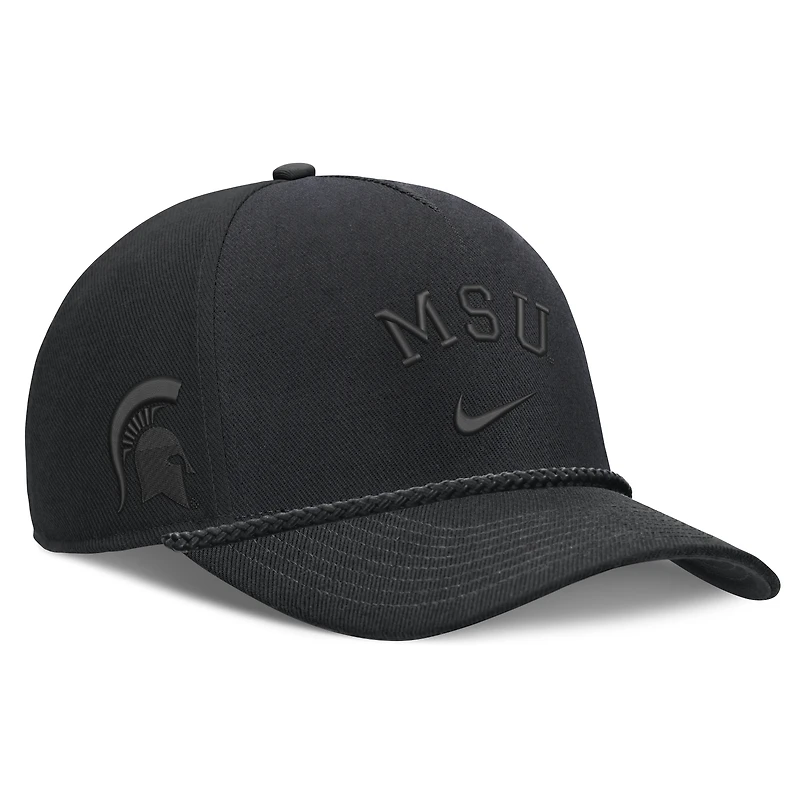 Casquette unisexe Nike noire Michigan State Spartans Campus Prep à taille ajustable et cordon de serrage ton sur ton - 5 panneaux