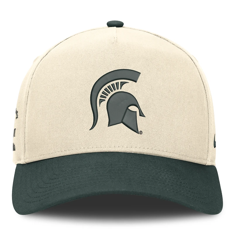 Casquette unisexe Nike Campus Prep Rise ajustable, couleur naturelle/verte, Michigan State Spartans