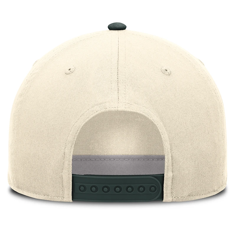 Casquette unisexe Nike Campus Prep Rise ajustable, couleur naturelle/verte, Michigan State Spartans