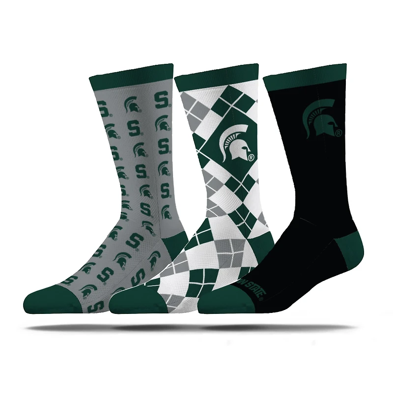 Lot de trois paires de chaussettes unisexes Strideline Michigan State Spartans Business Knit Crew