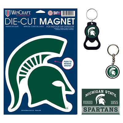 Lot de 4 porte-clés et aimants WinCraft Michigan State Spartans