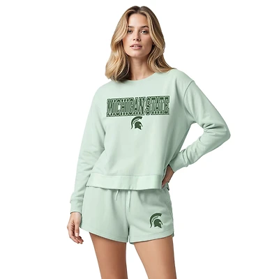 Ensemble haut à manches longues et short vert clair Concepts Sport Michigan State Spartans Elevation Tri-Blend pour femme