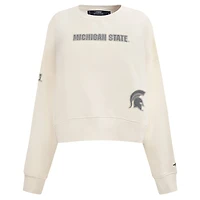 Women's Pro Standard Cream Michigan State Spartans French Terry Boxy Cropped Pullover Crewneck
