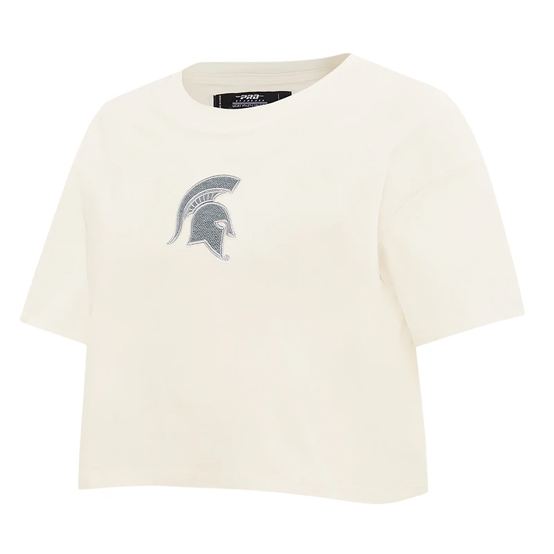 T-shirt court en French Terry inversé Pro Standard pour femme, couleur crème, Michigan State Spartans
