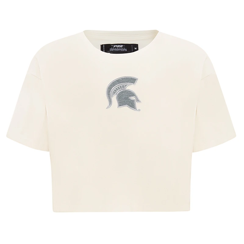 T-shirt court en French Terry inversé Pro Standard pour femme, couleur crème, Michigan State Spartans
