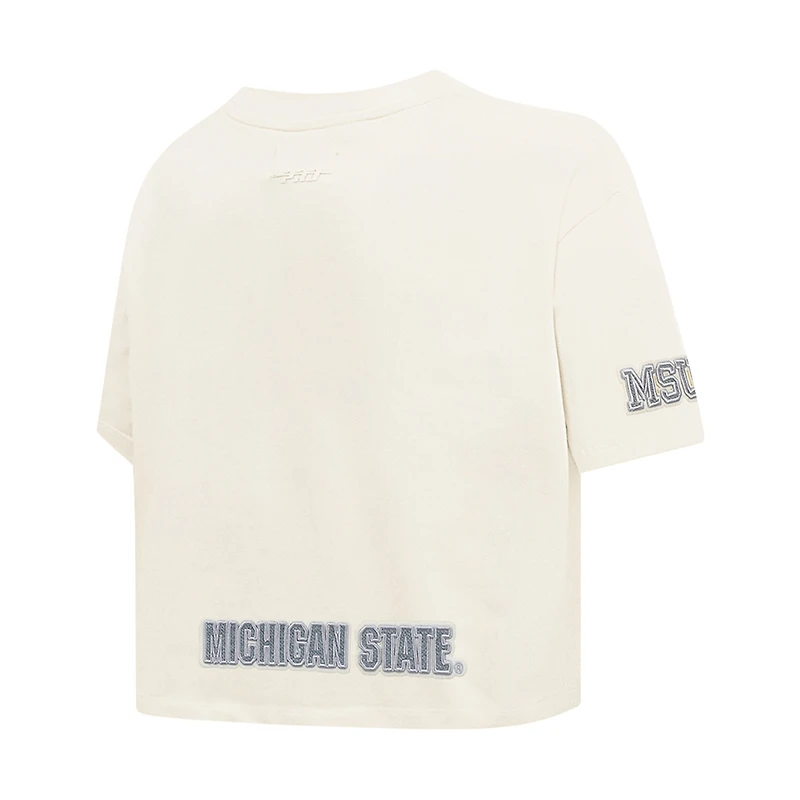 Women's Pro Standard Cream Michigan State Spartans Reverse French Terry Boxy Cropped T-Shirt