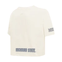 Women's Pro Standard Cream Michigan State Spartans Reverse French Terry Boxy Cropped T-Shirt