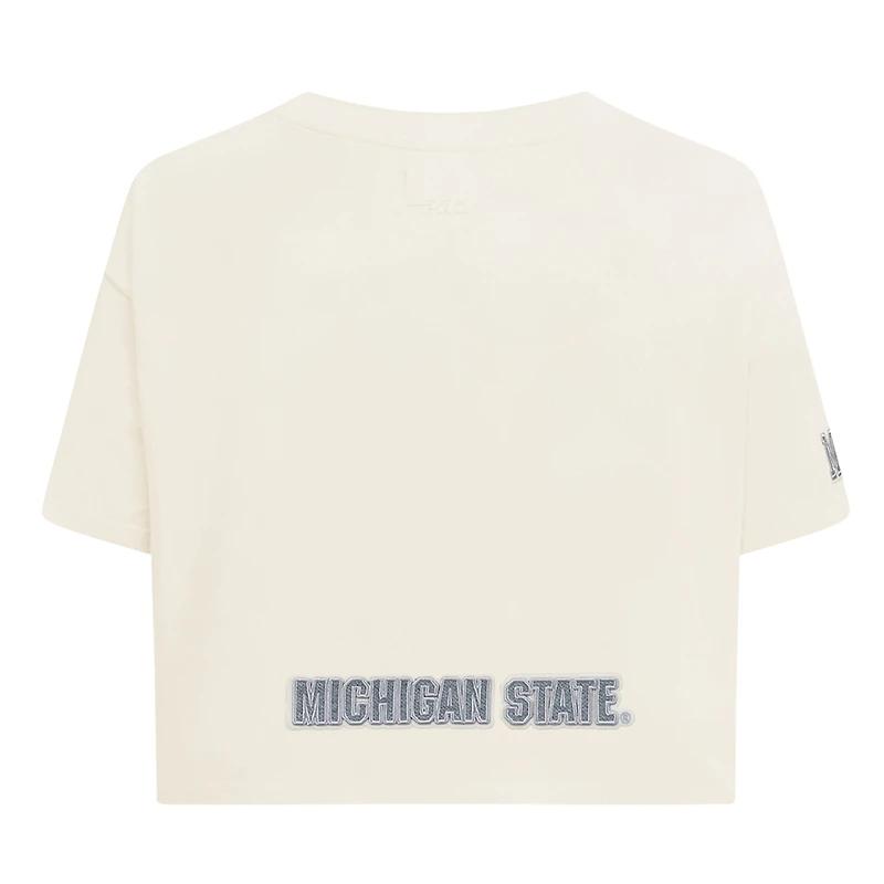 T-shirt court en French Terry inversé Pro Standard pour femme, couleur crème, Michigan State Spartans