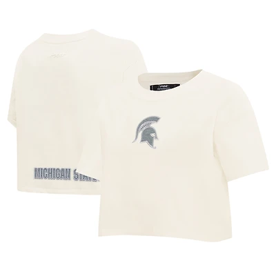 Women's Pro Standard Cream Michigan State Spartans Reverse French Terry Boxy Cropped T-Shirt