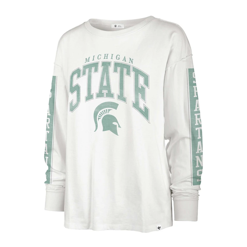 T-shirt à manches longues '47 crème Michigan State Spartans Statement SOA 3-Hit pour femmes