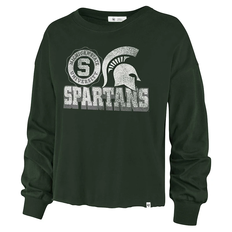 T-shirt à manches longues et taille haute pour femmes '47 vert Michigan State Spartans Bottom Line Parkway