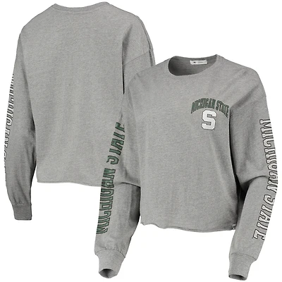 Women's '47 Heathered Gray Michigan State Spartans Ultra Max Parkway Long Sleeve Cropped T-Shirt