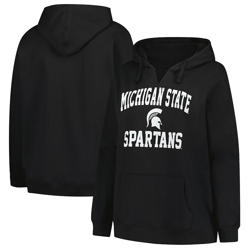 Women's Champion Black Michigan State Spartans Plus Heart & Soul Notch Neck Pullover