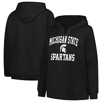 Women's Champion Black Michigan State Spartans Plus Heart & Soul Notch Neck Pullover