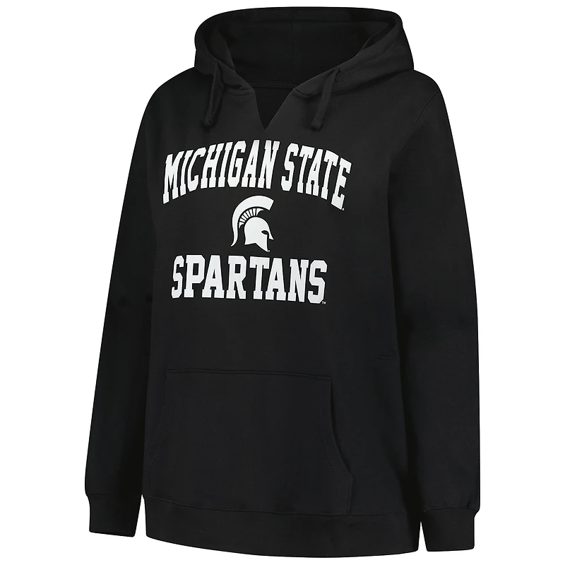 Women's Champion Black Michigan State Spartans Plus Heart & Soul Notch Neck Pullover