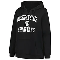 Women's Champion Black Michigan State Spartans Plus Heart & Soul Notch Neck Pullover