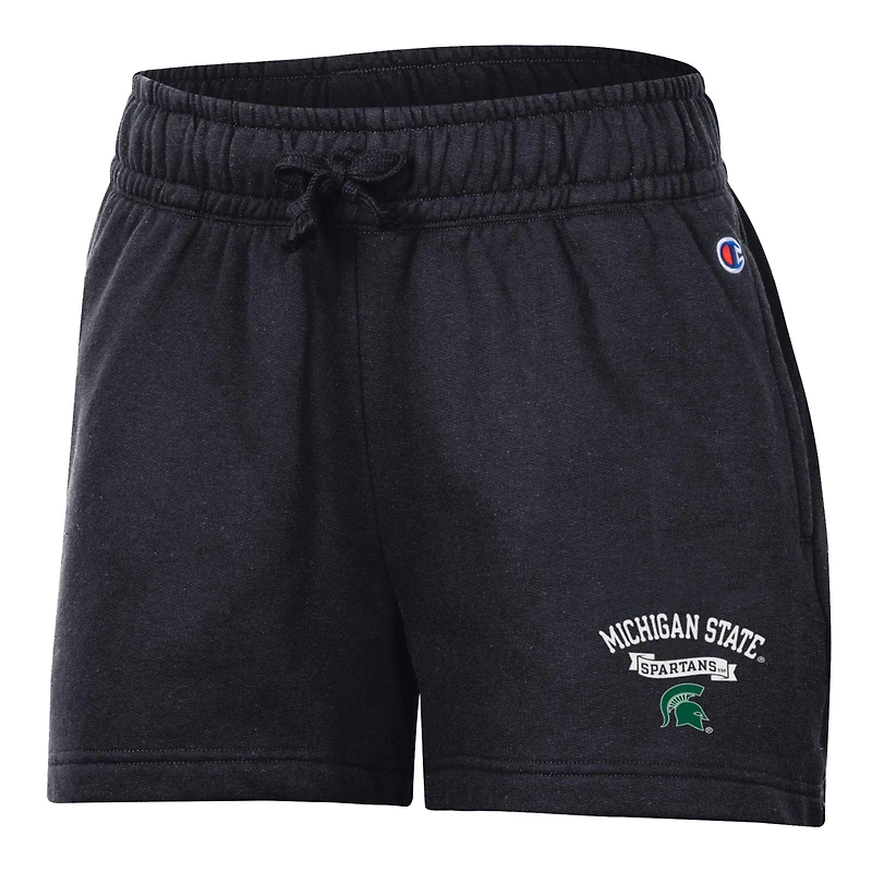 Short Champion noir pour femmes, modèle Michigan State Spartans Powerblend à taille élastique