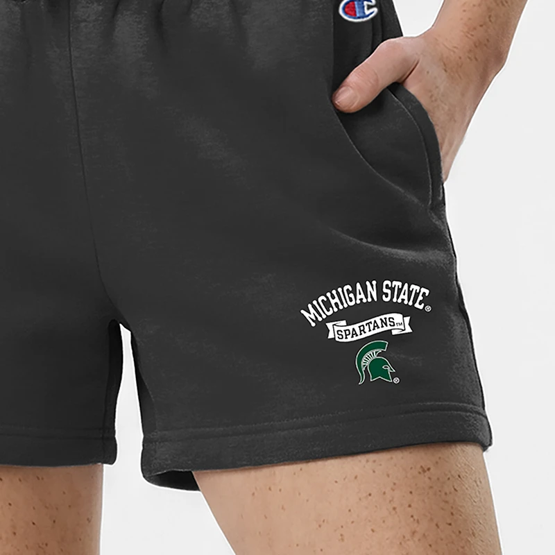 Short Champion noir pour femmes, modèle Michigan State Spartans Powerblend à taille élastique
