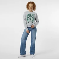 Sweat-shirt à col rond Powerblend gris chiné pour femme, emblème académique des Spartans de l'Université d'État du Michigan