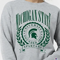 Sweat-shirt à col rond Powerblend gris chiné pour femme, emblème académique des Spartans de l'Université d'État du Michigan