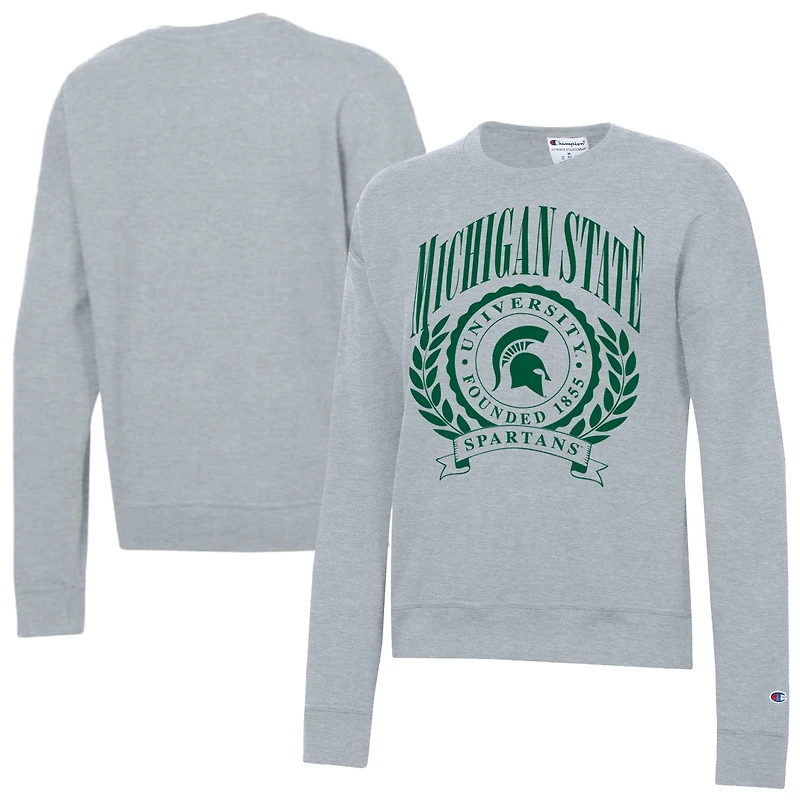 Women's Champion Heather Gray Michigan State Spartans Academic Crest Powerblend Crewneck Sweatshirt