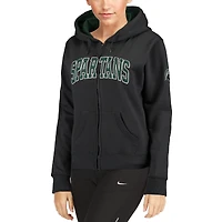 Sweat à capuche zippé pour femme Michigan State Spartans anthracite avec nom arqué