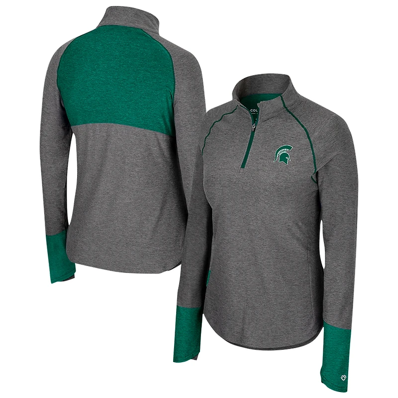 Haut noir à manches raglan et quart de zip Colosseum Michigan State Spartans Morningside pour femmes