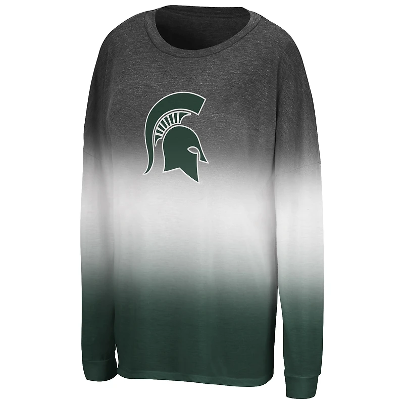 T-shirt à manches longues Winkle Dip Dye noir pour femme Colosseum Michigan State Spartans