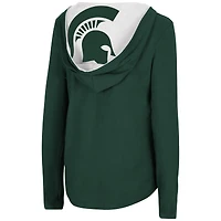 T-shirt à capuche manches longues pour femmes Colosseum Green Michigan State Spartans Catalina