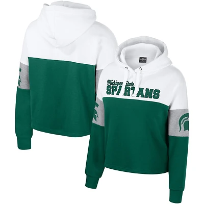 Women's Colosseum  Green Michigan State Spartans Nora Color-Block Pullover Hoodie