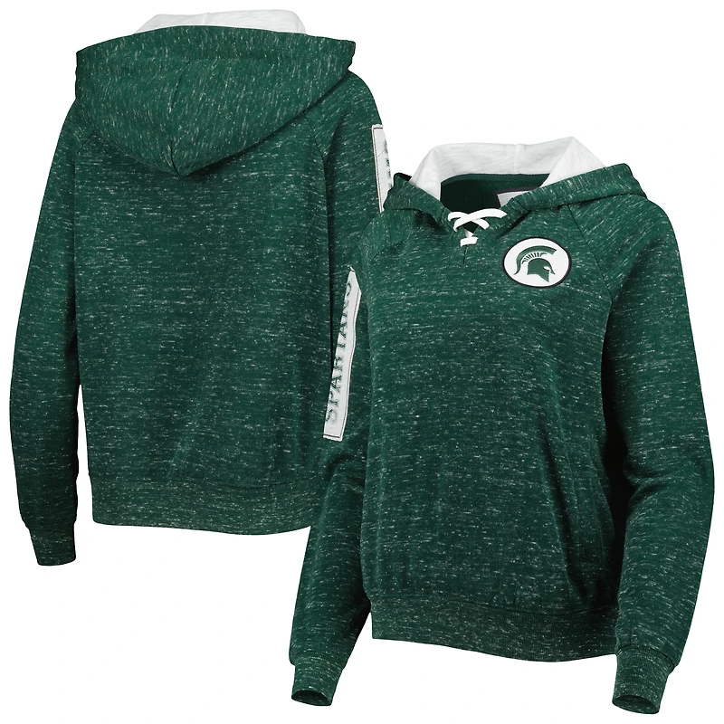 Colosseum Green Michigan State Spartans The Devil Speckle Lace-Placket Raglan Sweat à capuche pour femme