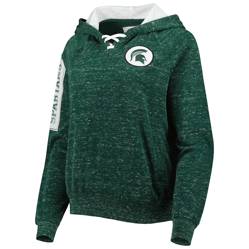 Colosseum Green Michigan State Spartans The Devil Speckle Lace-Placket Raglan Sweat à capuche pour femme