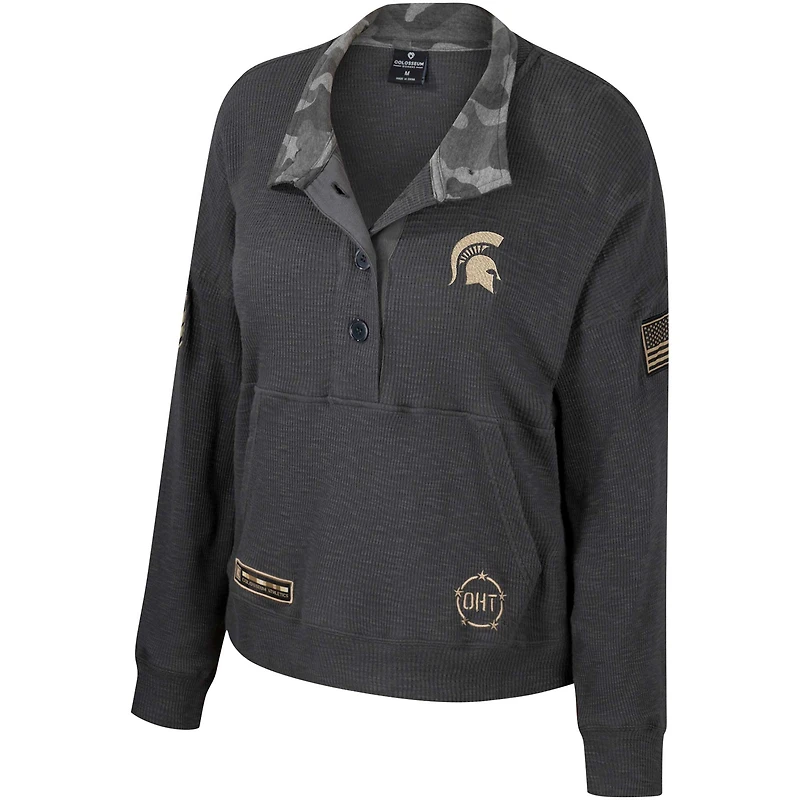 Sweat-shirt thermique Colosseum Heather Charcoal pour femmes Michigan State Spartans OHT Military Appreciation Payback Henley