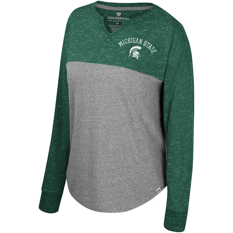 T-shirt surdimensionné à manches longues tri-mélange Colosseum pour femmes gris chiné/vert Michigan State Spartans Jelly of the Month